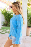 Talissia Blue Open Knit Crewneck Sweater