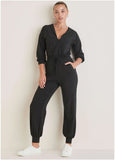 Casual Hooded Jumpsuit Jet Black
