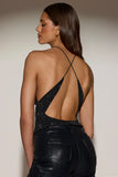Embellished Jersey Halterneck Backless Top in Black
