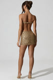 Embellished Cut Out Mini Dress in Gold