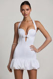 Bow Detail Halterneck Bubble Hem Mini Dress in White