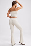 Chunky Knit Foldover Kick Flare Trousers in Cream