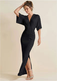 Drape Sleeve Maxi Dress Jet Black