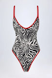 Charm Detail Cross Back Swimsuit in Zebra Print