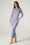 Embellished Long Sleeve Maxi Dress in Blue