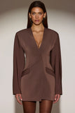 Single Breasted Blazer Mini Dress in Chocolate Brown