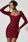 Embellished Sweetheart Neck Mini Dress in Red