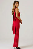 Scarf Detail Strapless Gown in Scarlet Red