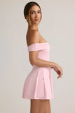Modal Off Shoulder A Line Mini Dress in Baby Pink
