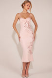 Embellished Peekaboo Fluted Hem Midaxi Dress in Pink