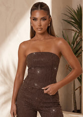 Inner Sparkle Diamante Embellished Denim Top Brown