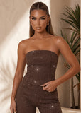 Inner Sparkle Diamante Embellished Denim Top Brown