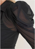 Mesh Button Front Top Jet Black