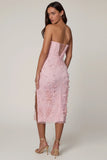 Lace Up Corset Midaxi Dress with Split in Soft Pink