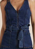 Denim Dress With Zipper Dark Wash