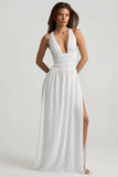 Plunge Cross Back Maxi Dress in White