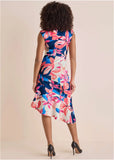 Ruffle Trim Scuba Dress Flower Wave