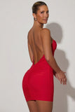 Ruched Backless Bodycon Mini Dress in Red