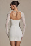 Embellished Long Sleeve Mini Dress in White
