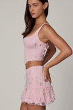 Embellished Mid Rise A Line Mini Skirt in Soft Pink