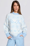 Jacquard Knit Oversized Jumper in Powder Blue