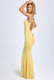 Slinky Jersey Floral Appliqué Gown in Pastel Yellow