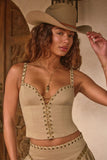 Lace Up Top in Tan