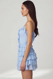 Ruffled Lace Up A Line Mini Dress in Powder Blue