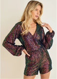 Wrap Sequin Romper Black Multi