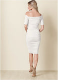 Ruched Mesh Bodycon Dress Cloud Dancer