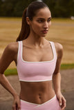 Soft Active Contrast Sports Bra in Powder Pink