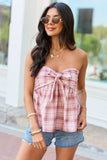 Arden Pink Plaid Strapless Top