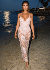 Sweetest Soul Floral Embellished Maxi Dress Pink