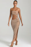 Embellished Cut Out Bandeau Maxi Dress in Honey