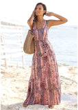 Tiered Maxi Dress Pink Red