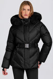 Waterproof Faux Fur Hood Ski Jacket in Black