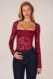 Long Sleeve Laced Bodysuit in Wine