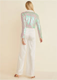 Cropped Sequin Blazer Pearl White