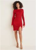 Button Detail Sweater Dress Equestrian Red