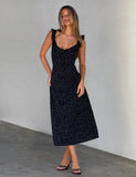 LOTTIE RUFFLE MIDI DRESS BLACK POLKA