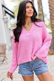 Mckenzie Pink Open Knit V Neck Sweater