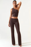 Mid Rise Straight Leg Trousers in Chocolate Brown