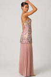 Embellished Convertible Lace Up Gown in Floral Pink