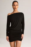 Modal Off Shoulder Wrap Mini Dress in Black