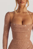 Embellished Cowl Neck Maxi Dress in Nude