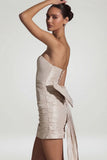 Satin Bow Detail Strapless Mini Dress in Ivory