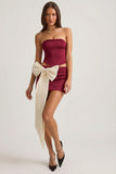 Satin Bow Detail Low Rise Mini Skirt in Wine Red