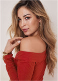 Glitter Knit One Shoulder Top Racing Red Glitter Knit
