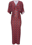 Drape Sleeve Maxi Dress Red Lagoon Geo