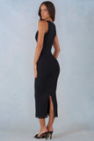 Modal Lace Trim Midaxi Dress in Black